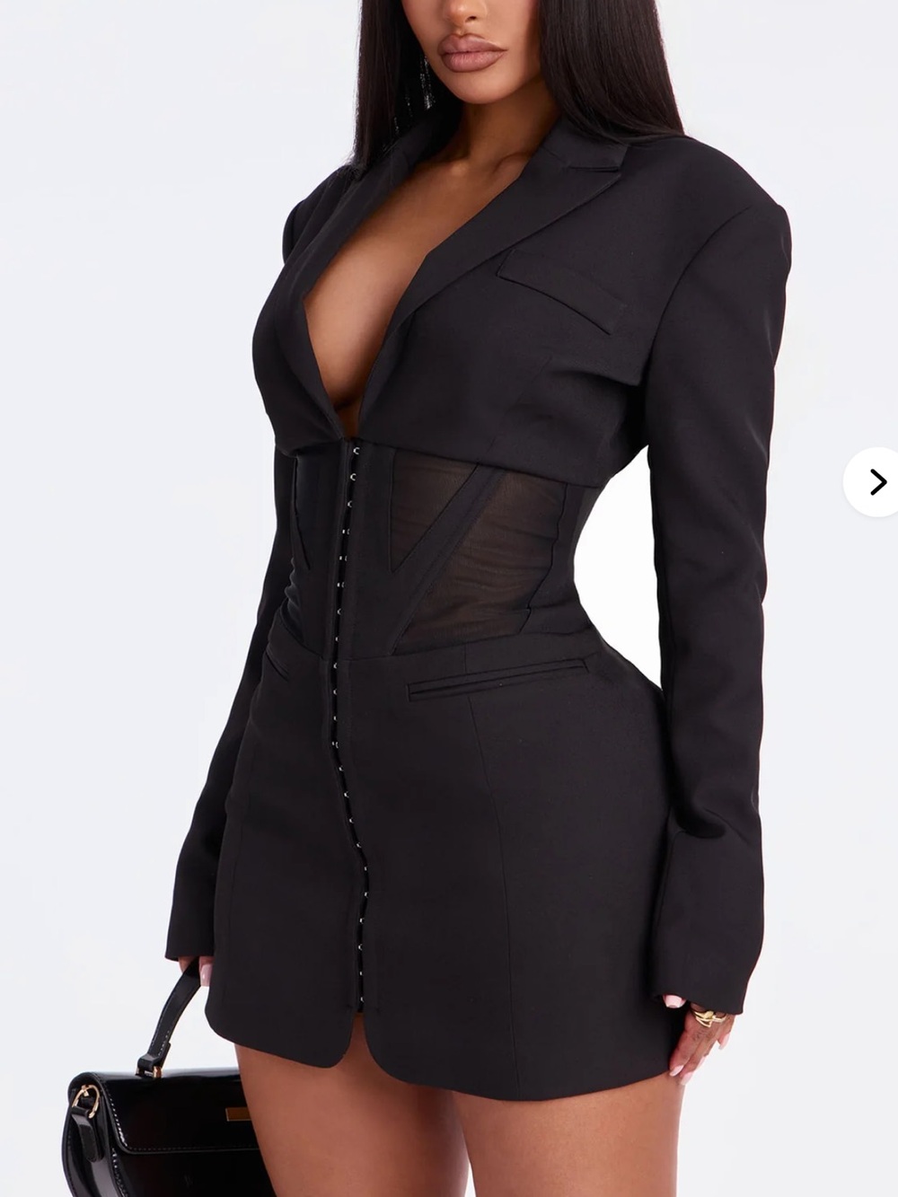 Black Mesh-Panel Blazer Dress